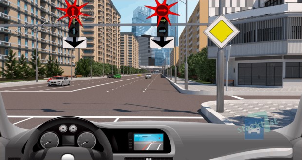 Как должен поступить водитель, если над полосой движения, по которой он движется, расположен показанный на рисунке светофор?
