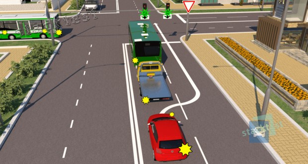 Нарушит ли Правила дорожного движения водитель легкового автомобиля, проехав перекрёсток так, как показано на рисунке?