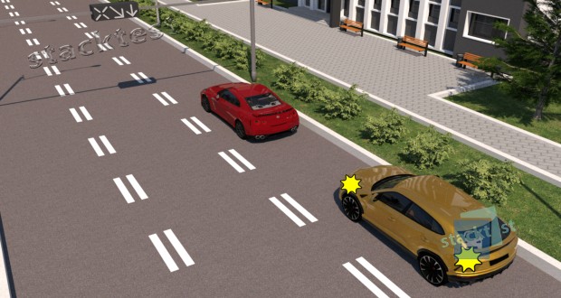 Разрешается ли выполнить опережение по второй полосе движения водителю жёлтого автомобиля в показанной ситуации (реверсивный светофор выключен)?