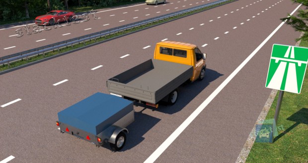 Нарушает ли Правила дорожного движения водитель грузового автомобиля с технически допустимой общей массой не более 3.5 тонны при его движении с прицепом по автомагистрали со скоростью 100 км/ч?