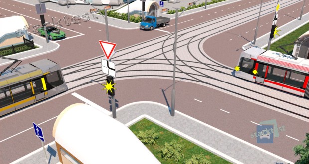В показанной ситуации (на светофоре включён жёлтый мигающий сигнал) при движении прямо водитель легкового автомобиля: