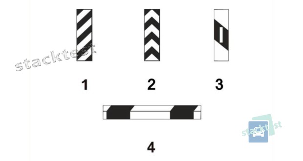 Под каким номером на рисунке показана вертикальная дорожная разметка, предназначенная для обозначения элемента дорожного сооружения, который необходимо объезжать только слева?