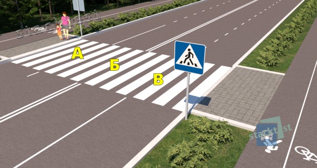 Разрешено ли в какой-либо из указанных точек пешеходу остановиться и задержаться при переходе проезжей части дороги?