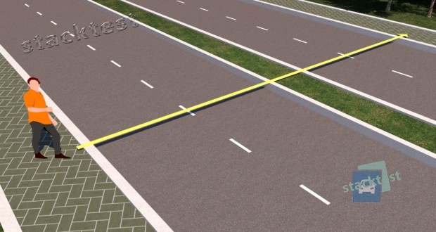 Разрешается ли пешеходу перейти проезжую часть по траектории, показанной на рисунке, при отсутствии в пределах видимости пешеходных переходов и перекрёстка?