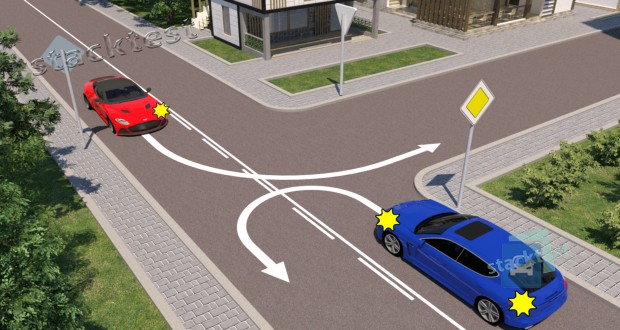 Кто из водителей не нарушает Правила дорожного движения при выполнении маневрирования на перекрёстке так, как показано на рисунке?