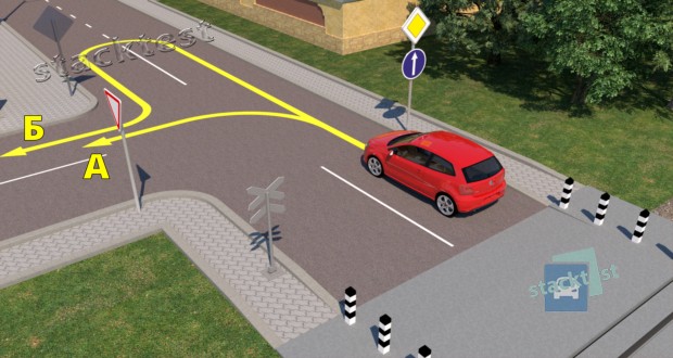 По какой из показанных на рисунке траекторий разрешено продолжить движение водителю красного легкового автомобиля?