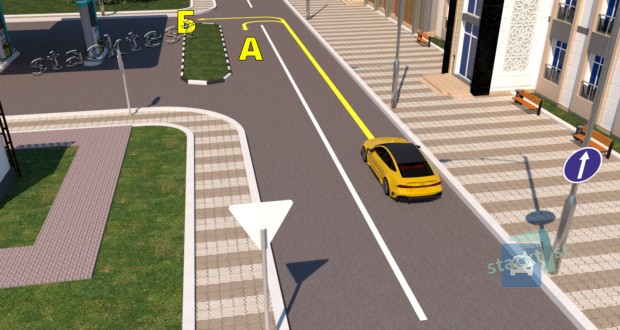 Разрешено ли водителю жёлтого легкового автомобиля продолжить движение по показанным на рисунке траекториям?