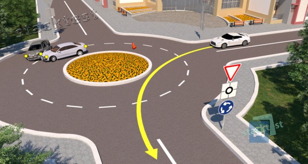 Разрешается ли водителю белого легкового автомобиля объехать место ДТП по показанной траектории?