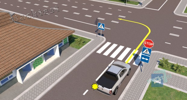Нарушит ли Правила дорожного движения водитель белого автомобиля, повернув налево по траектории, обозначенной на рисунке?