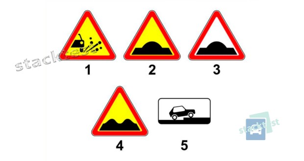 Какой из показанных на рисунке дорожных знаков информирует водителя о приближении к участку дороги с установленной искусственной неровностью (искусственными неровностями) на проезжей части дороги?