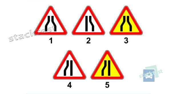 Какие из показанных на рисунке дорожных знаков называются «Сужение дороги»?