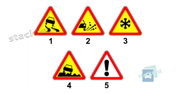 Какой из показанных на рисунке дорожных знаков применяется для информирования водителей о приближении к участку дороги, на котором возможны снежные заносы либо ледяные или снежно-ледяные образования?