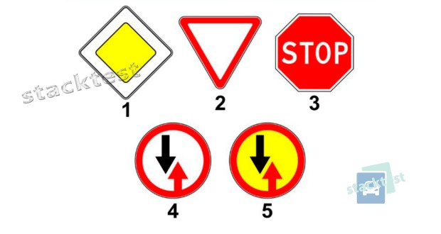 Какие из показанных на рисунке дорожных знаков обязывают водителя уступать дорогу транспортным средствам, движущимся по пересекаемой дороге?
