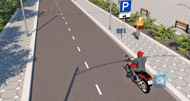 Разрешено ли мотоциклисту поставить мотоцикл на стоянку в зоне действия показанного на рисунке дорожного знака?