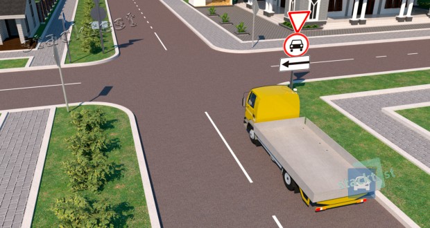 В каких направлениях разрешено продолжать движение водителю грузового автомобиля?