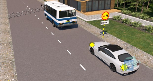 Нарушит ли Правила дорожного движения водитель легкового автомобиля, начав обгон автобуса, движущегося со скоростью 50 км/ч, в показанном месте?