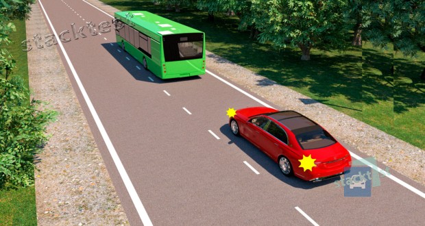 Водитель красного автомобиля подал сигнал световыми указателями поворота перед выполнением обгона. Как долго он должен подаваться?