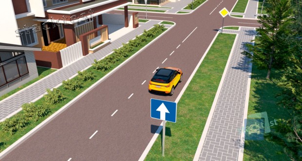 Разрешено ли водителю жёлтого автомобиля повернуть налево на ближайшем перекрёстке из занимаемой полосы движения?