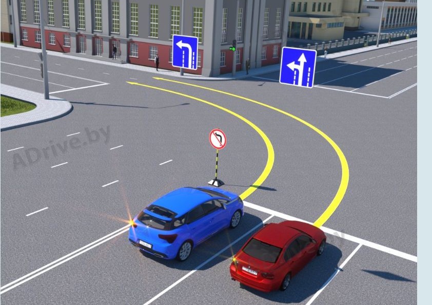 Кто из водителей в показанной ситуации выполняет манёвр, нарушая Правила дорожного движения?