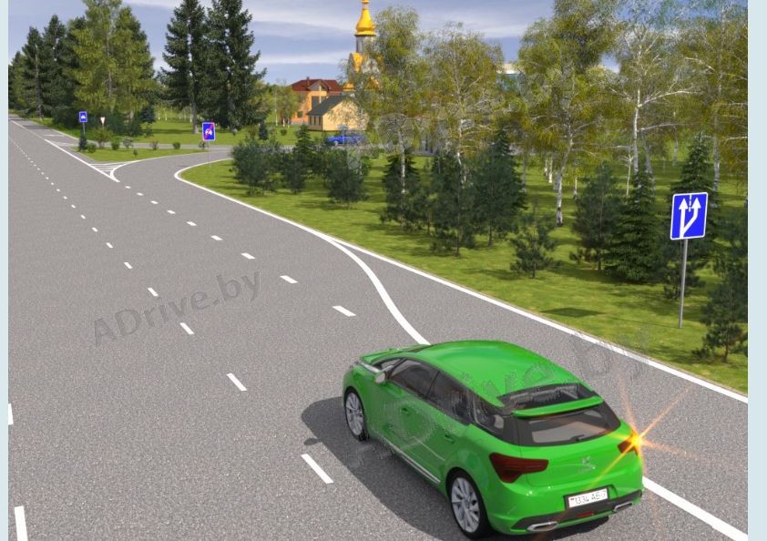 Как в соответствии с Правилами дорож ного движения водитель зелёного автомобиля должен осуществить поворот направо?