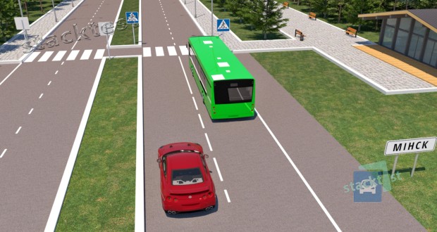Нарушит ли в показанной обстановке Правила дорожного движения водитель легкового автомобиля, опередив автобус, движущийся со скоростью 60 км/ц?