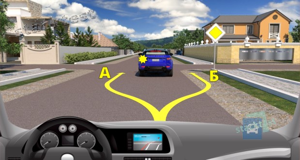 Как следует Вам поступить в показанной ситуации, управляя легковым автомобилем , если Вы намерены продолжать движение прямо?
