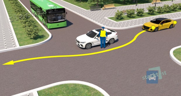 Разрешается ли выполнить обгон водителю жёлтого автомобиля на перекрёстке, изображённом на рисунке?