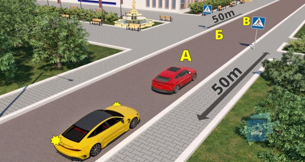 В каких случаях водитель жёлтого автомобиля нарушит Правила дорожного движения?
