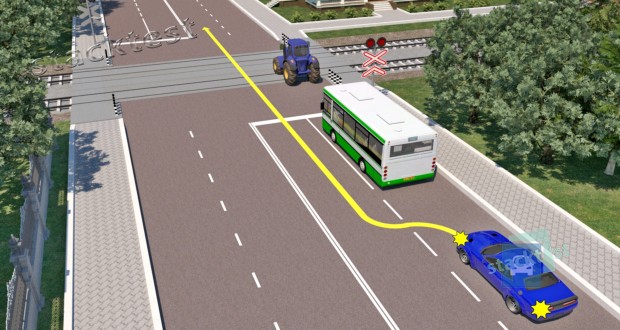 Нарушит ли Правила дорожного движения водитель синего автомобиля, совершив такой манёвр на показанном участке дороги?