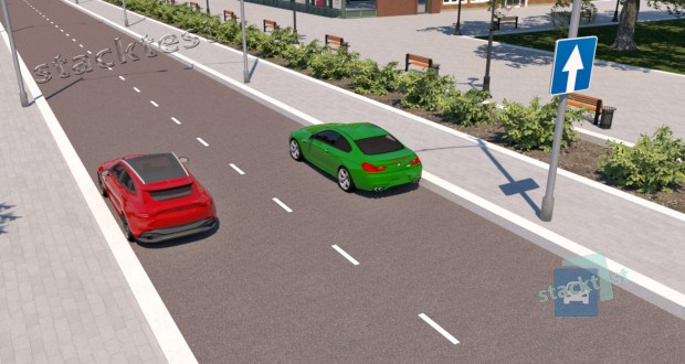 Нарушил ли Правила дорожного движения водитель зелёного автомобиля, совершив остановку напротив стоящего на противоположной стороне дороги красного автомобиля в показанной ситуации?
