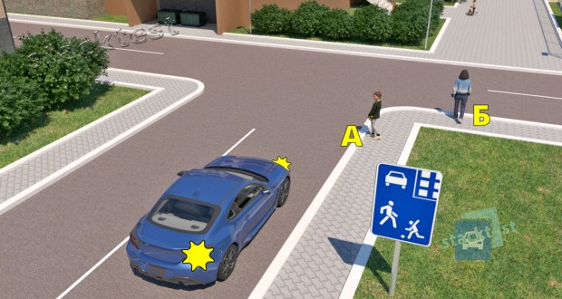 Какому из показанных на рисунке пешеходов водитель обязан предоставить преимущество?