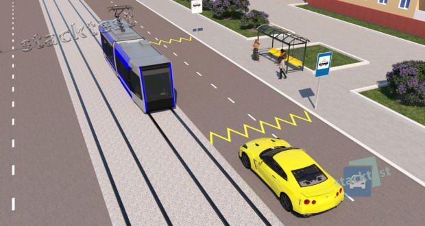 Разрешено ли водителю жёлтого автомобиля опередить трамвай в зоне остановочного пункта трамвая в показанной ситуации при отсутствии пешеходов на проезжей части дороги?