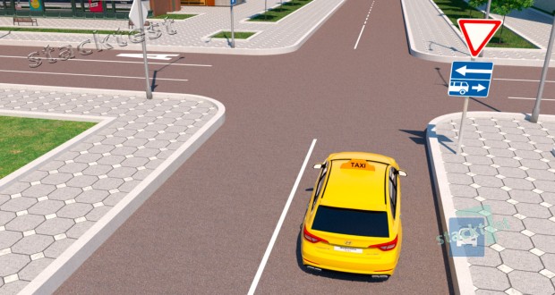 В каких направлениях разрешено продолжить движение водителю автомобиля-такси, приводимого в движение двигателем внутреннего сгорания?
