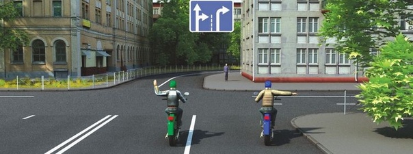 Такой сигнал рукой, подаваемый водителем мотоцикла, который движется по левой полосе, информирует о его намерении: