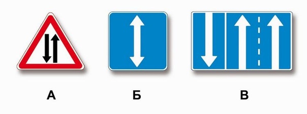Какие из указанных знаков информируют о приближении к началу участка дороги со встречным движением?