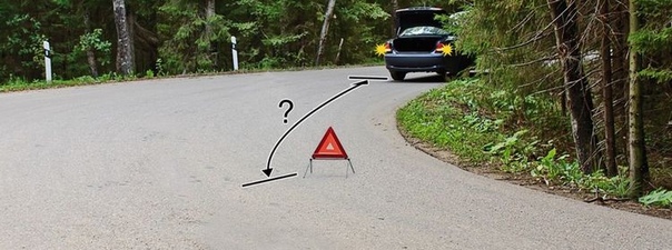 На каком расстоянии от транспортного средства должен быть выставлен знак аварийной остановки в данной ситуации?