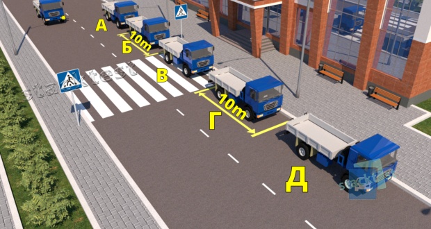 На каком из мест водителю грузового автомобиля разрешено выполнить загрузку (разгрузку) груза, если дорога имеет по одной полосе для движения в каждом направлении?