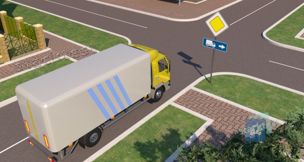 Разрешено ли водителю грузового автомобиля повернуть налево в представленной ситуации?