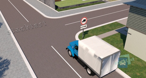 Разрешен ли поворот направо грузовому автомобилю в представленной ситуации?