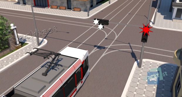 У якому напрямку дозволено рух трамвая в даній ситуації?