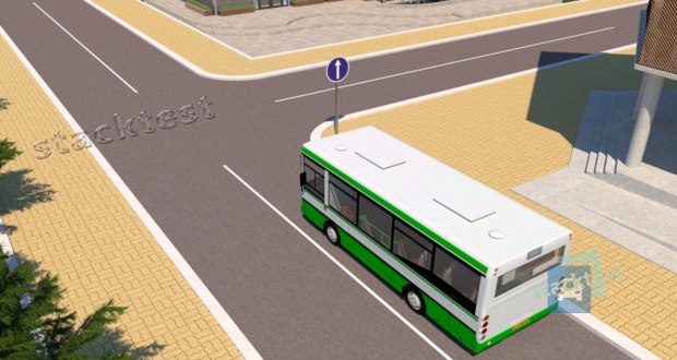 Разрешено ли водителю автобуса, движущегося по установленному маршруту, повернуть направо в представленной ситуации?