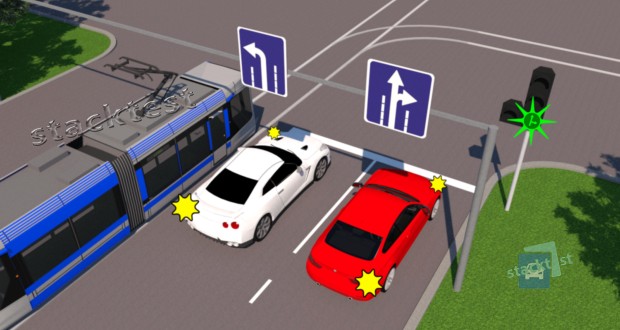 Водіям яких транспортних засобів дозволено рух у даній ситуації?