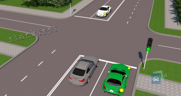 Повертаючи ліворуч на перехресті, водій білого автомобіля повинен: