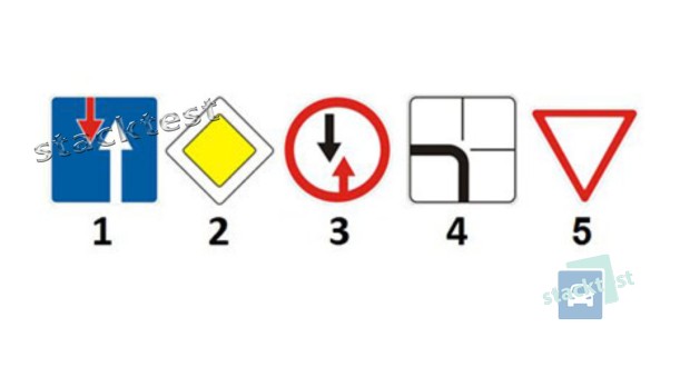 Який із зображених дорожніх знаків надає перевагу стосовно зустрічних транспортних засобів на вузькій ділянці дороги?