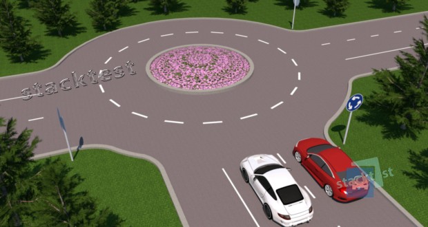 Хто з водіїв правильно зайняв смугу для повороту на перехрестя з круговим рухом?