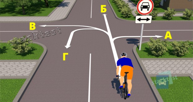 У якому напрямку дозволено рух велосипедистові на даному перехресті?