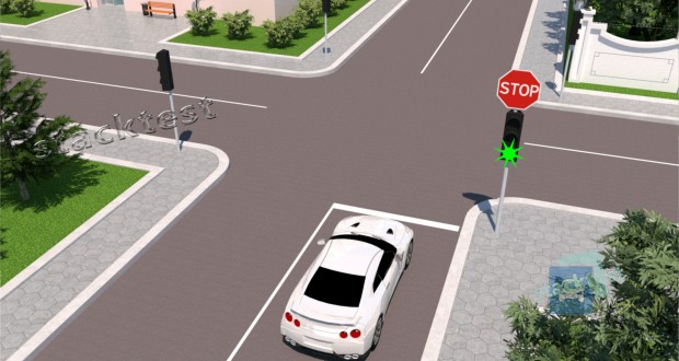 Как водитель приближающегося к перекрестку белого автомобиля должен проехать данный перекресток?
