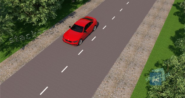 В каком месте водитель красного автомобиля должен остановить транспортное средство на дороге за пределами населенных пунктов?