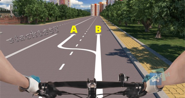 По какой траектории велосипедисту разрешено дальнейшее движение?