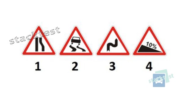 Какой из приведенных дорожных знаков предупреждает, что впереди участок дороги с повышенной скользкостью проезжей части?